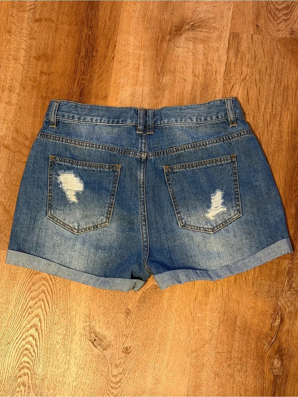 Aqua Light Blue Distressed Rolled-Hem Denim Shorts